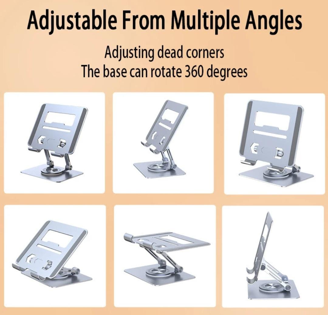 Foldable Tablet Stand Holder Mount 360 Rotational Portable Laptop Stand Support Laptop Bracket Aluminium Notebook Stand Adjustable Tablet Stand Phone Laptop Holder For ipad PC Silver