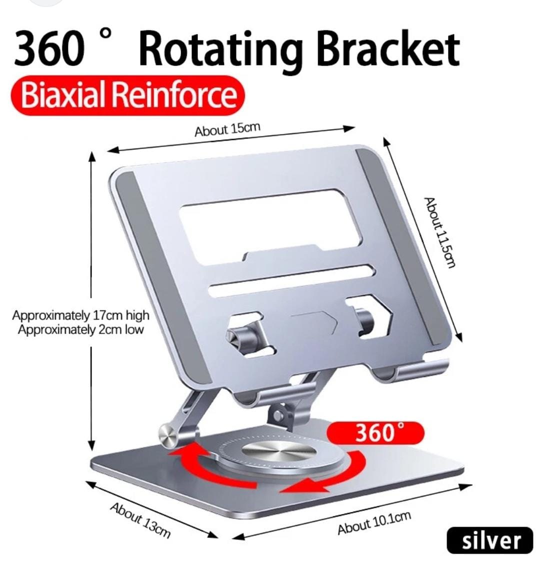 Foldable Tablet Stand Holder Mount 360 Rotational Portable Laptop Stand Support Laptop Bracket Aluminium Notebook Stand Adjustable Tablet Stand Phone Laptop Holder For ipad PC Silver