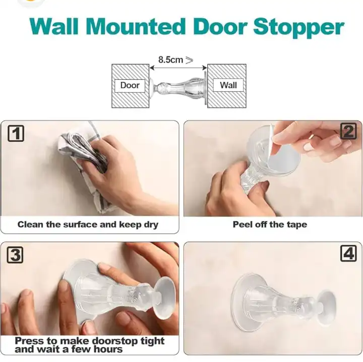 Door Stoppers Silicone Anti-Collision Pad Door Suction Device No Drilling Door Catch with Adhesive Tapes Holder, Door Stops Wall Protectors