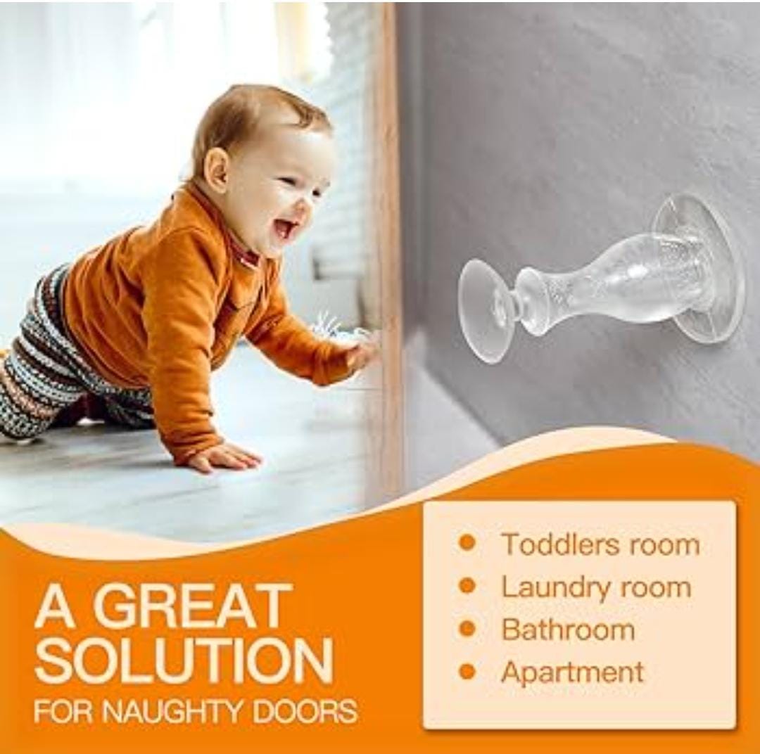Door Stoppers Silicone Anti-Collision Pad Door Suction Device No Drilling Door Catch with Adhesive Tapes Holder, Door Stops Wall Protectors