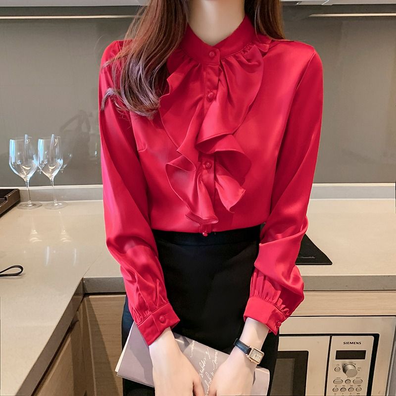 Boho Women's Loose Chiffon Shirt Spring Fall Long Sleeve New Fashion Ruffled Tops Elegant Casual Blouses for Women ops For Ladies Official Tops Lady Blouses Turkey Lady Blouses