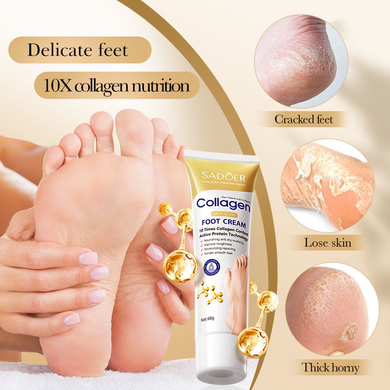 SADOER Collagen Foot Care Cream for Moisturizing and Gentle Care to Prevent Dry, Cracked and Peeling Feet. Organic Bone Collagen Anti-Wrinkle Foot Cream Nourishing Repair Lotion Foot Moisturizer Crack