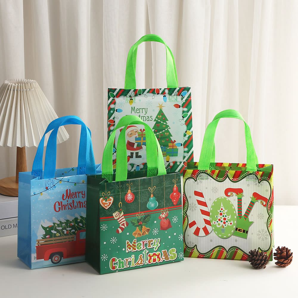 Christmas Kraft Paper Gift Bags Xmas Candy Cookies Gift Tote Bag Christmas Decoration for Home Hand Length Handle