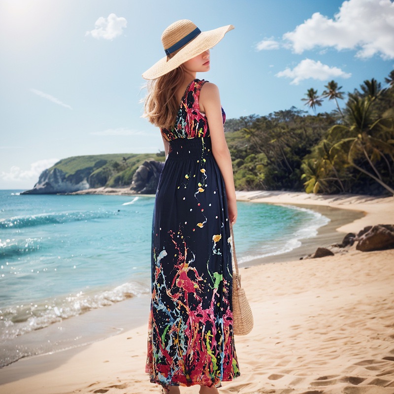 Mason America Holiday Style Plus Size Dress Malaysia Seaside Ice Silk Printed Long Skirt Beach Skirt two xxxxxl