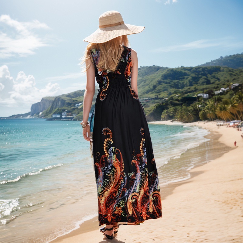 Mason America Holiday Style Plus Size Dress Malaysia Seaside Ice Silk Printed Long Skirt Beach Skirt two xxxxxl