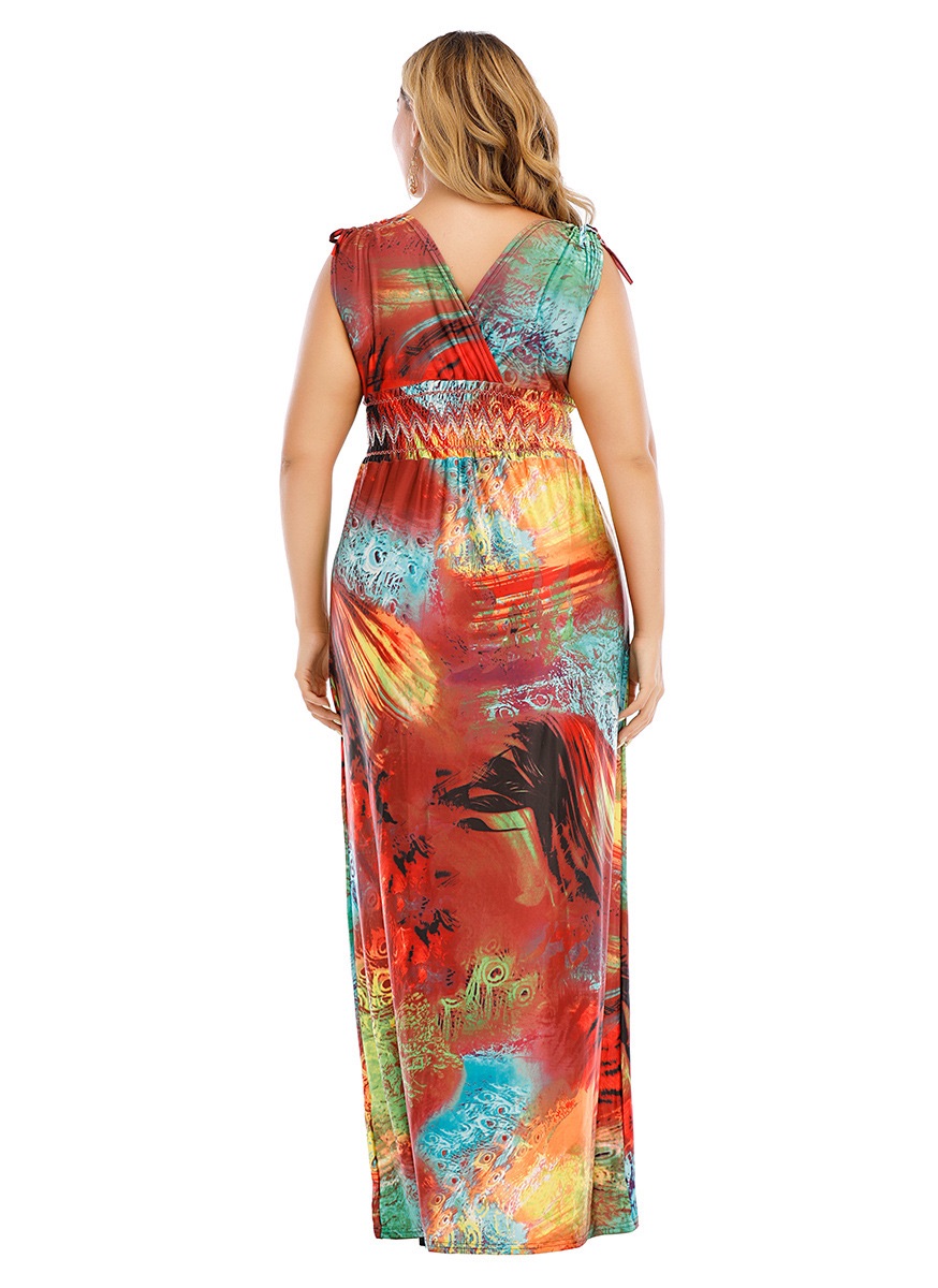 Cross-border European and American graffiti illusion Amazon plus size women's dress printed fattening plus size elastic suspender skirt Picture color xxxxxl