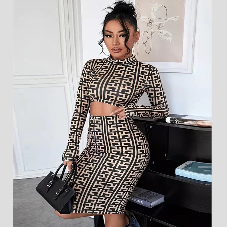 African dress autumn women's 2025 new printed temperament sexy casual high-neck mid-waist knitted skirt Picture color s