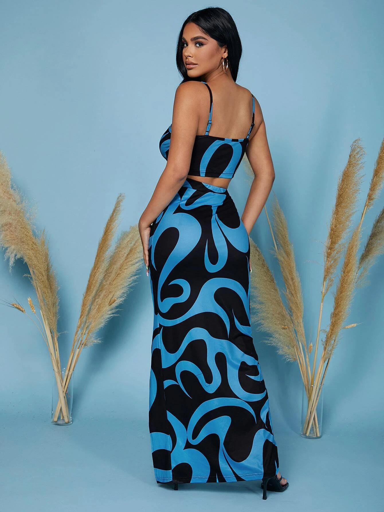Dress summer women's new suit African new temperament commuting casual suspender mid-waist split print skirt Picture color xl