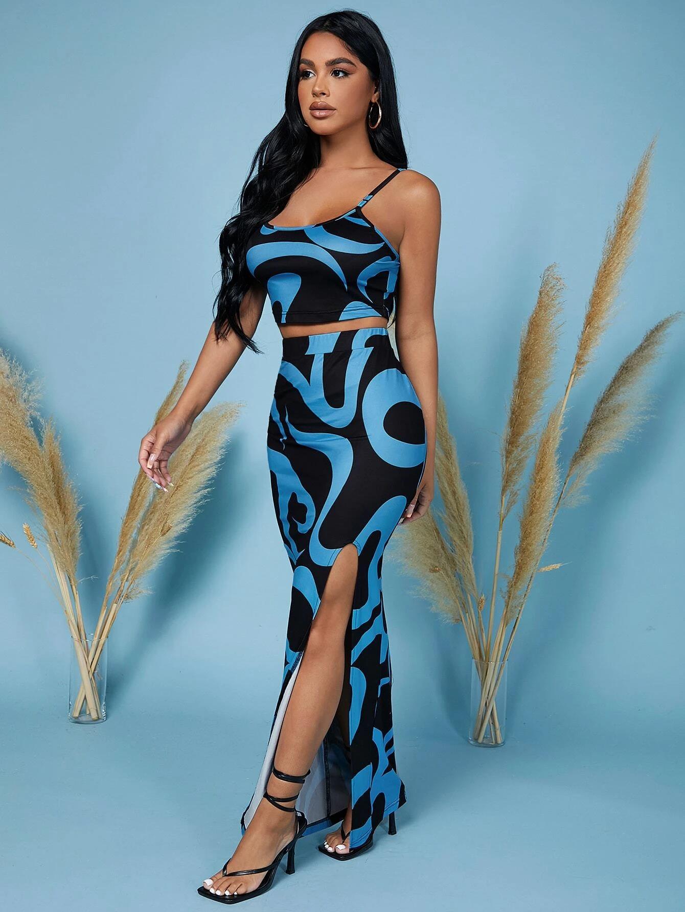 Dress summer women's new suit African new temperament commuting casual suspender mid-waist split print skirt Picture color xl