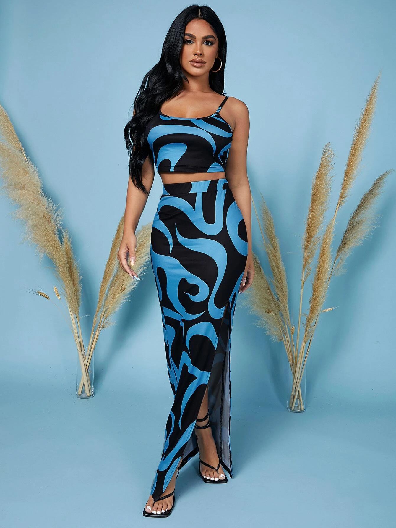 Dress summer women's new suit African new temperament commuting casual suspender mid-waist split print skirt Picture color xl