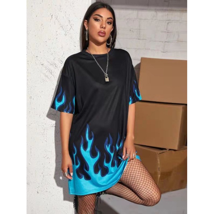 European and American T-shirt plus size women's summer 2025 new Amazon Wish knitted short-sleeved printed loose T-shirt red s
