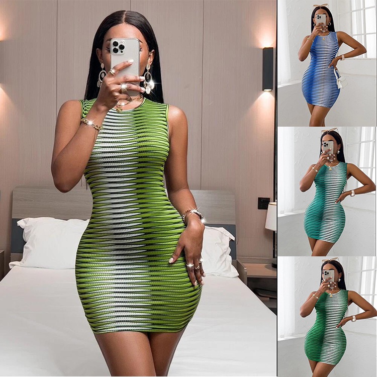 African skirt feminine new boutique milk silk print elastic slim fashion dress blue s