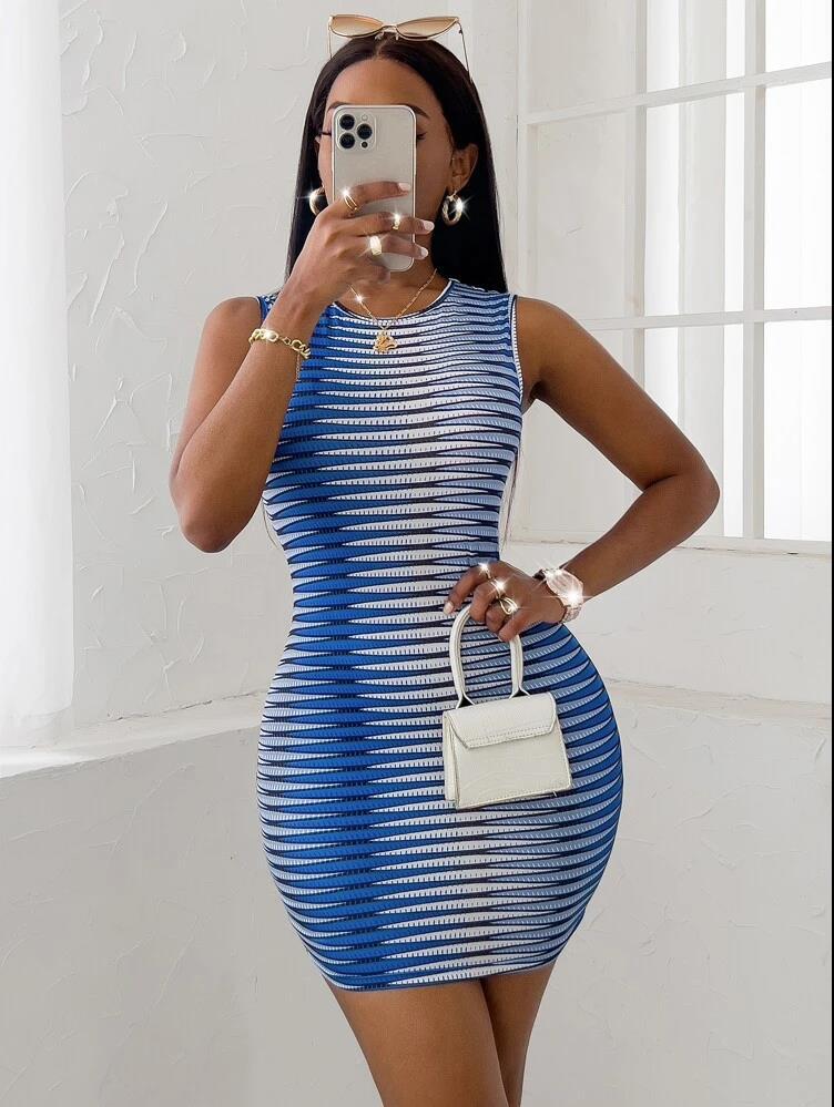 African skirt feminine new boutique milk silk print elastic slim fashion dress blue s
