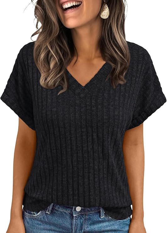 Cross-border European and American short-sleeved women's clothing Amazon 2025 summer new loose V-neck T-shirt women's top purple s