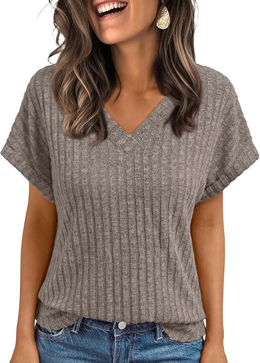 Cross-border European and American short-sleeved women's clothing Amazon 2025 summer new loose V-neck T-shirt women's top purple s