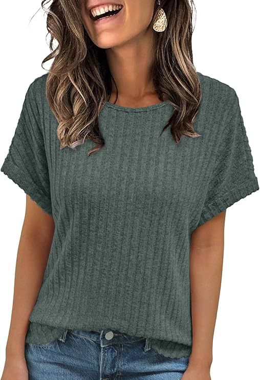 2025 Amazon Europe and the United States cross-border spring new hot solid color round-neck casual short-sleeved T-shirt women green s