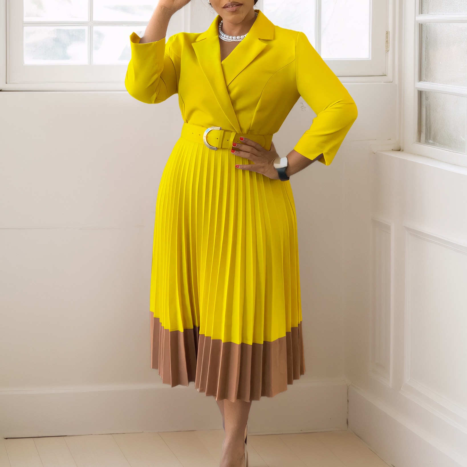 Women's clothing new temperament fashion chiffon pullover cloak bat sleeve large-size cross-border dress yellow xxxl
