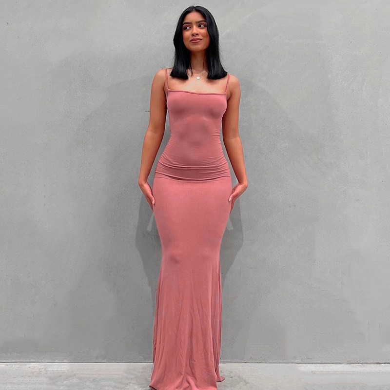 New cross-border European and American fashion avant-garde Kardashian skims casual slim suspender jumpsuit long skirt women Watermelon red XS