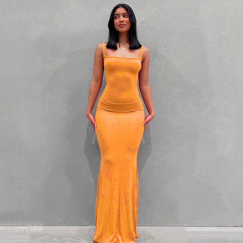 New cross-border European and American fashion avant-garde Kardashian skims casual slim suspender jumpsuit long skirt women Watermelon red XS