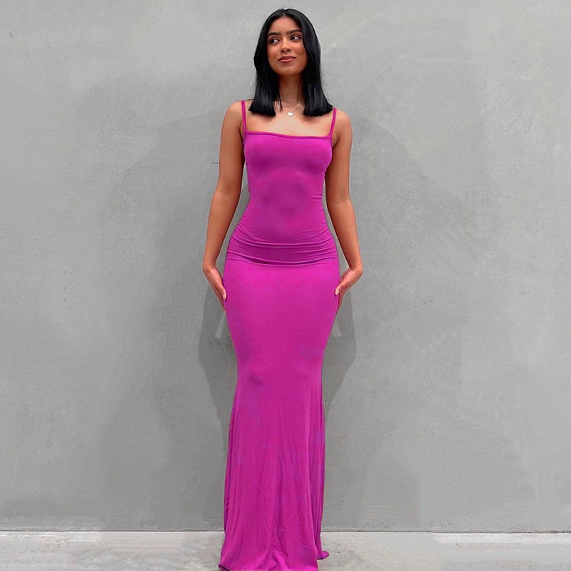 New cross-border European and American fashion avant-garde Kardashian skims casual slim suspender jumpsuit long skirt women Watermelon red XS
