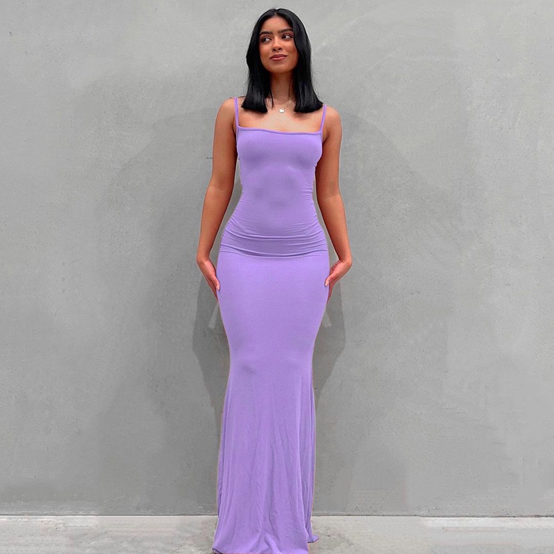 New cross-border European and American fashion avant-garde Kardashian skims casual slim suspender jumpsuit long skirt women Watermelon red XS