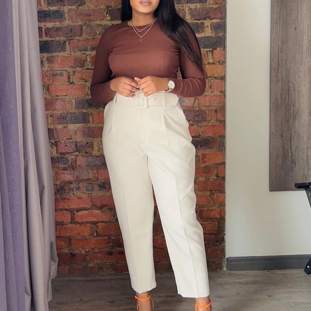 Cross-border women's clothing eBay independent station spring new fashion casual high waist solid color small foot suit pants European and American casual pants khaki xxxl