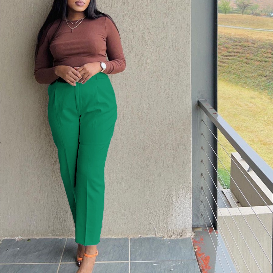 Cross-border women's clothing eBay independent station spring new fashion casual high waist solid color small foot suit pants European and American casual pants khaki xxxl