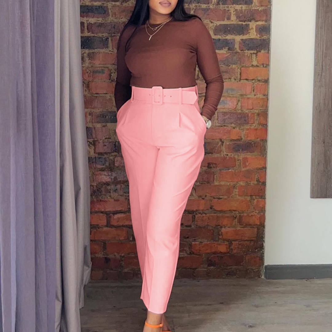 Cross-border women's clothing eBay independent station spring new fashion casual high waist solid color small foot suit pants European and American casual pants khaki xxxl
