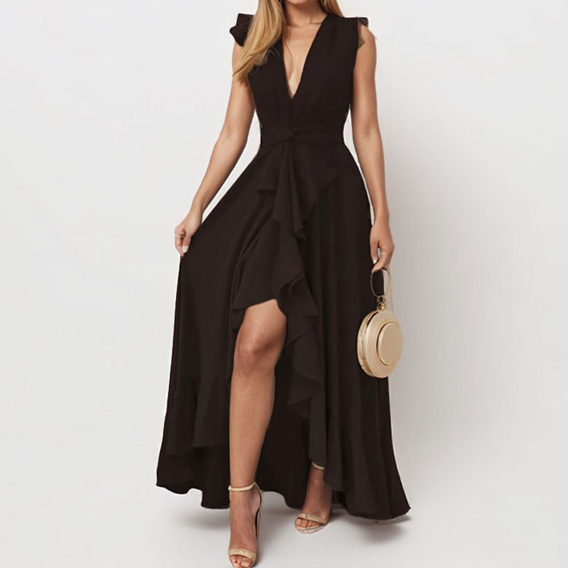 Cross-border European and American women's clothing new evening dress women's clothing Amazon temperament commuting design dress women black xxxl