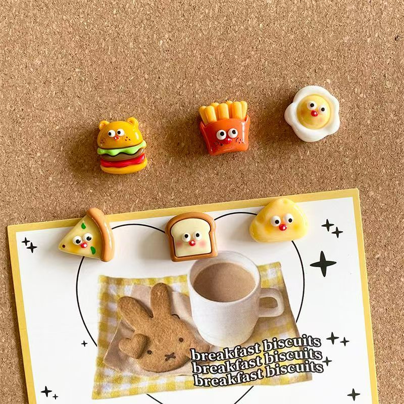 Adorable edible toy egg burger fries cartoon-shaped photo wall decoration picture pins Colorful 21mm.24mm.20mm