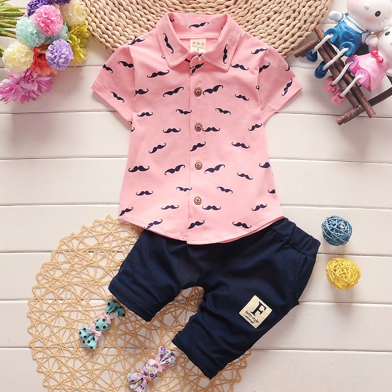 Summer Baby Clothing Set for Boys Tracksuit Kids Clothes T-shirt +Short 2PCS Set Cartoon Moustache Baby Sport Suit White 12M