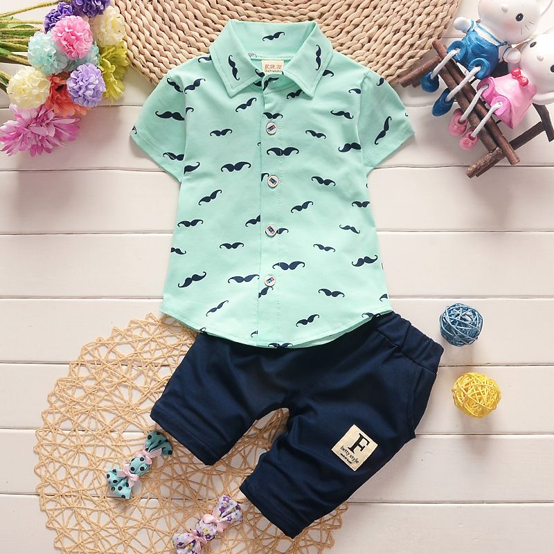 Summer Baby Clothing Set for Boys Tracksuit Kids Clothes T-shirt +Short 2PCS Set Cartoon Moustache Baby Sport Suit White 12M