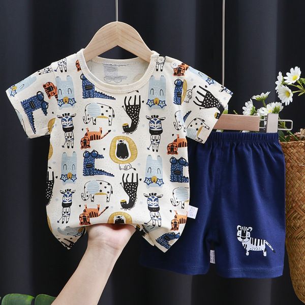 Baby Boys Summer Clothing Sets Children Cotton T-shirt+pants 0-3Year Toddler Kid Sport Outfits Kids Girl Cute Homewear Style1 80cm