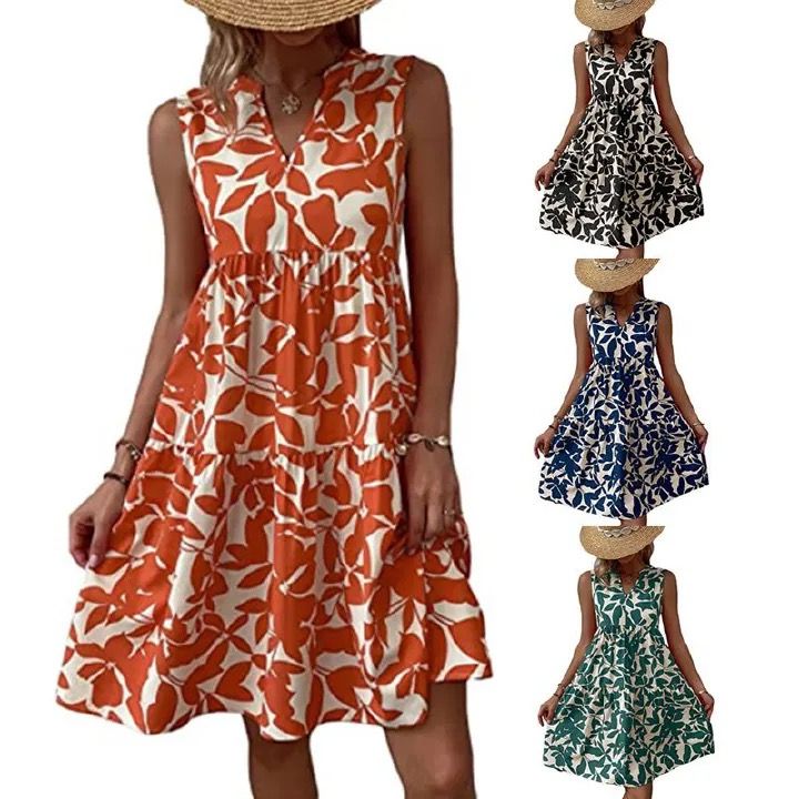 Floral Print Ruffle Hem Dress, Boho Holiday Long Sleeve V-neck Dress, Women's Clothing