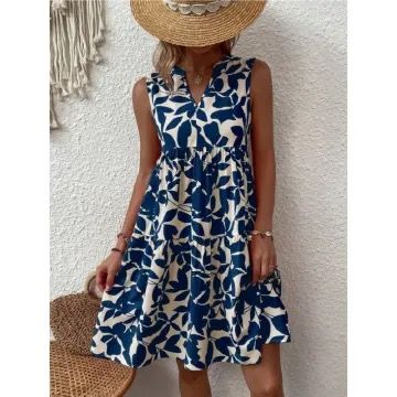 Floral Print Ruffle Hem Dress, Boho Holiday Long Sleeve V-neck Dress, Women's Clothing