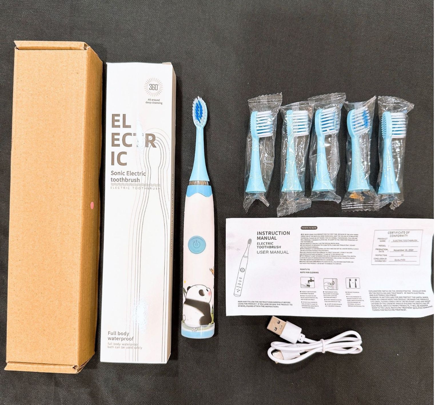 Colorful Cute Cartoon Design Ultrasonic Electric Toothbrush Slim Smart Kids Electric Toothbrush With Replacement Heads Pink With 6 head