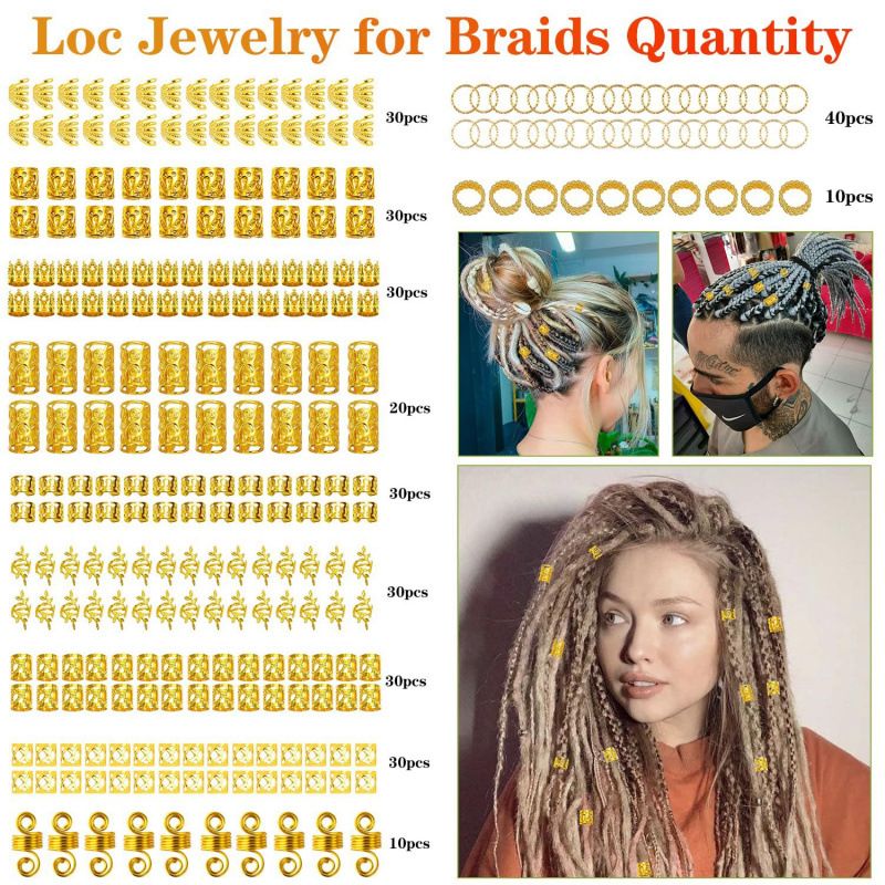 290pcs DIY Hair Extension Accessories Electroplated Hollow-Out Set | Dreads, Wig, Personalized Styling Hair Clips & Rings Golden 7.2*5.1*1 inches