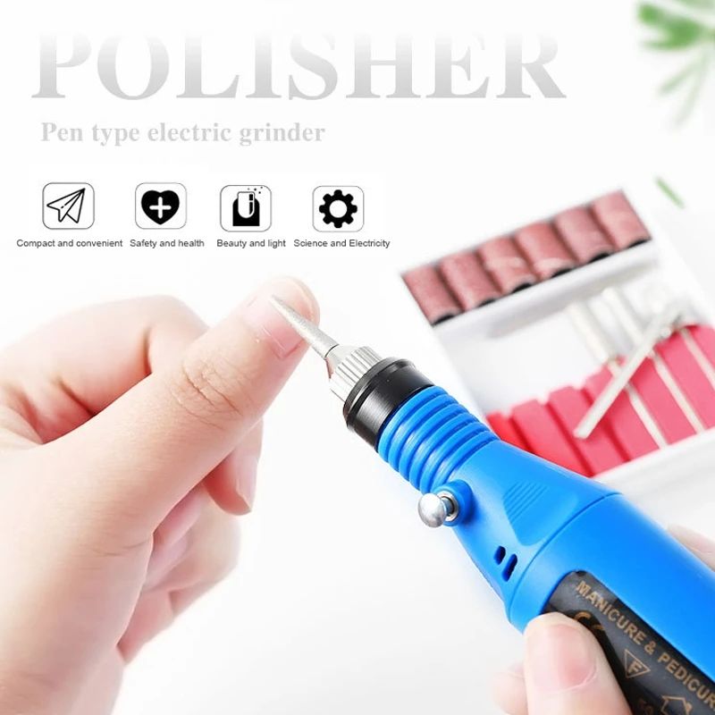 1 Set Mini Electric Nail Drill Machine Kit Manicure Machine Nail Art Pen Pedicure Nail File Art Tools Mill Cutter with Nail Bits White One size