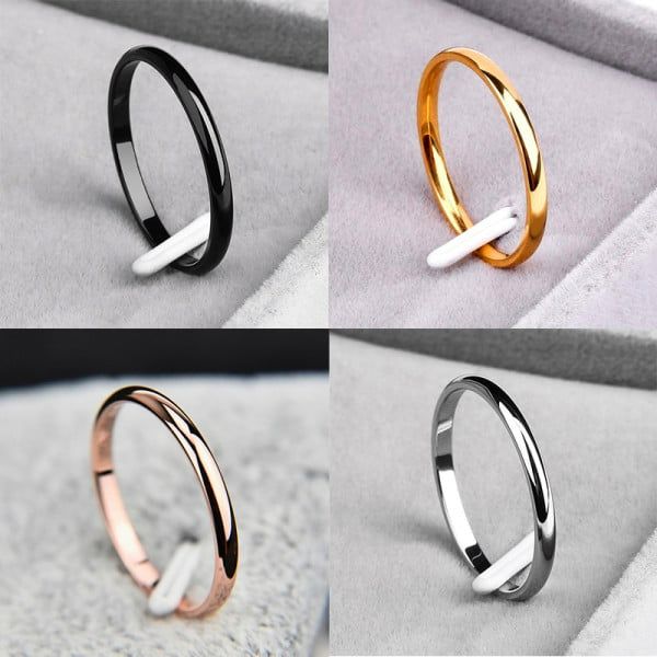 Men Women Thin Stainless Steel Ring Rose Gold Black Silver Color Engagement Ring Smooth Simple Wedding Rings For Couple Silver 5