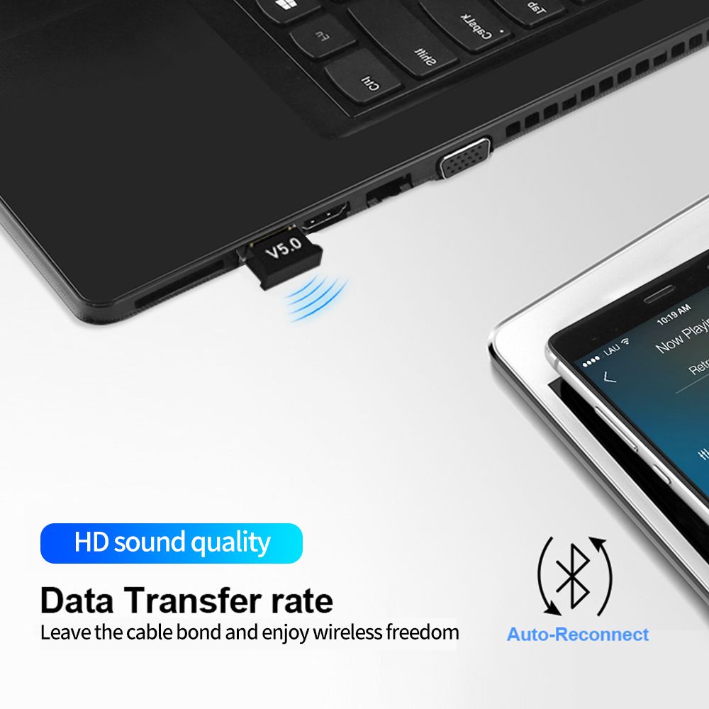 USB Bluetooth 5.0 Adapter Bluetooth Receiver Transmitter Wireless Audio Bluetooth Dongle for Computer PC Laptop Phone Tablet Printer Headphone Speaker Wireless Mouse Keyboard Music Black one size