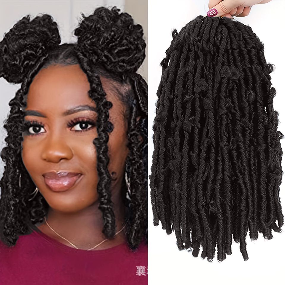 Long Curly Hair Butterfly Locs Crochet Hair Goddess Dirty Braids Synthetic hair Wig 1 B 12 inch