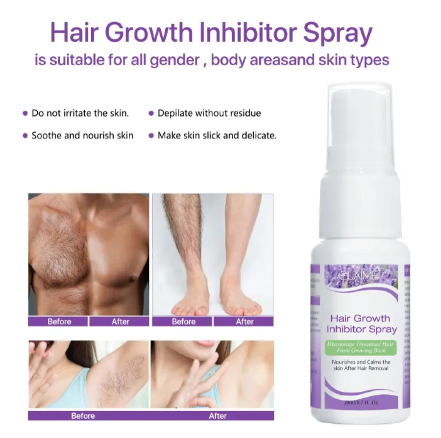 Permanant Hair Growth Removal Inhibitor Spray Beard Bikini Intimate Legs Body Armpit Painless Facial Stop Hair Depilatory 20ml White One size