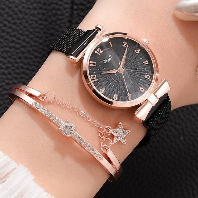Luxury Women Quartz Watches Bracelet Set For Ladies Lady Watch Wristwatches Female Watches Wrist Watch Fashion Iced Watches Valentine's Day Gift Silver Watch & Bracelet Set