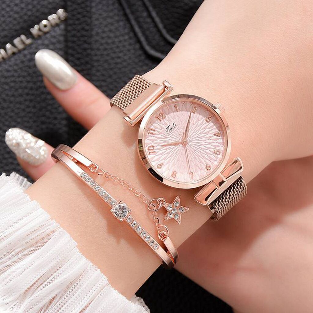 Luxury Women Quartz Watches Bracelet Set For Ladies Lady Watch Wristwatches Female Watches Wrist Watch Fashion Iced Watches Valentine's Day Gift Silver Watch & Bracelet Set