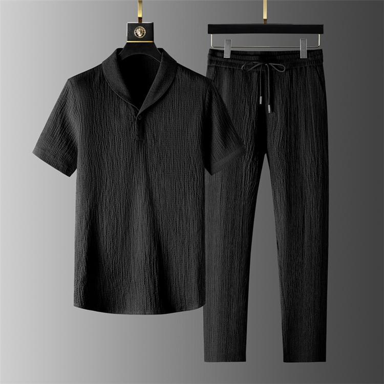 2pcs,Five sleeve ice silk linen set for men, cotton and linen two-piece set, oversized loose middle sleeve T-shirt, sportswear