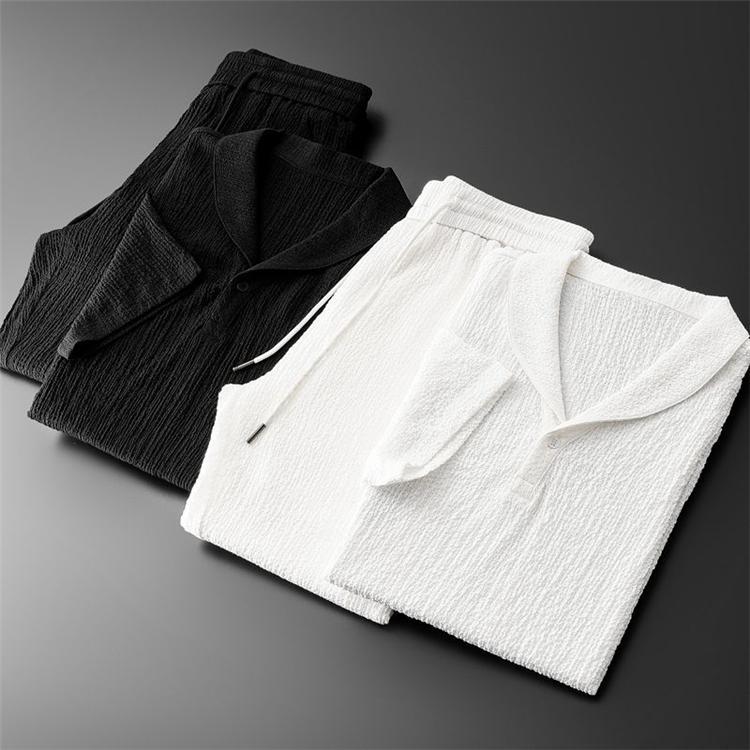 2pcs,Five sleeve ice silk linen set for men, cotton and linen two-piece set, oversized loose middle sleeve T-shirt, sportswear