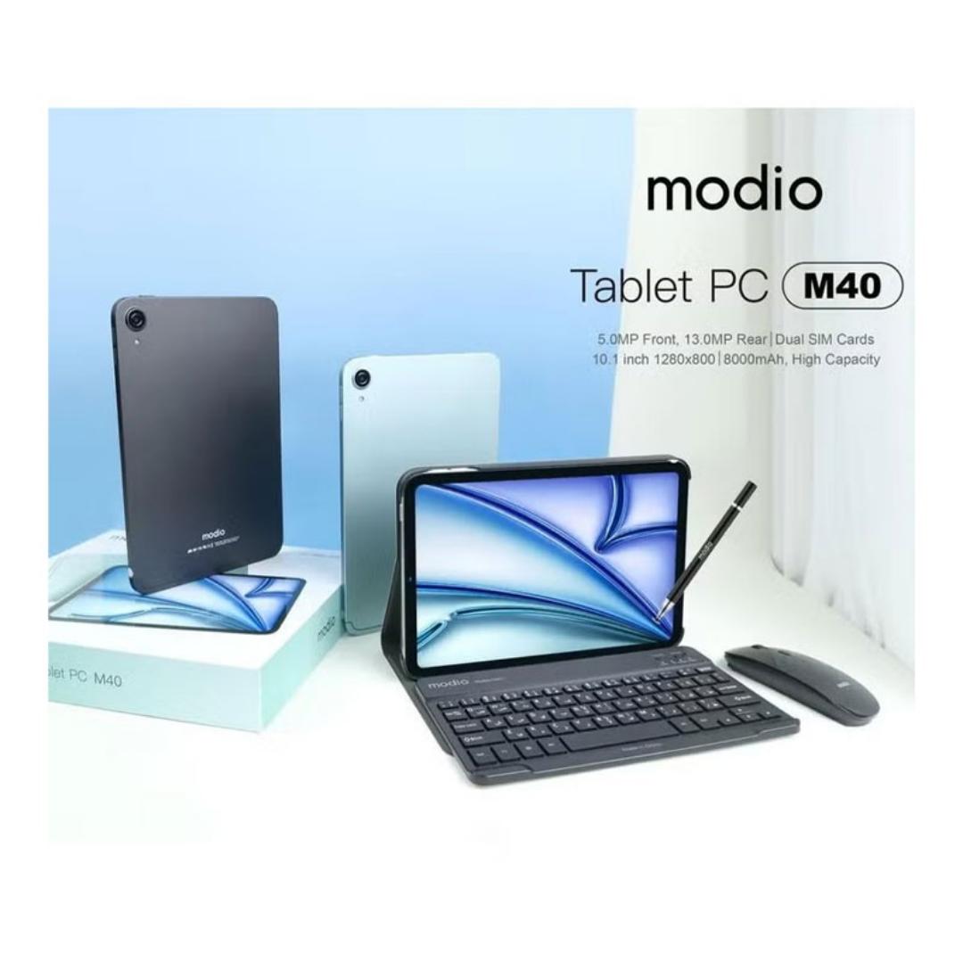 Modio M40, 10.1 Inch Real Incell Screen Display, 8GB RAM, 512GB Storage, 13MP Camera, 8000mAh Battery, Dual SIM, Keyboard, Mouse Pad, Leather Case, Android Tablet