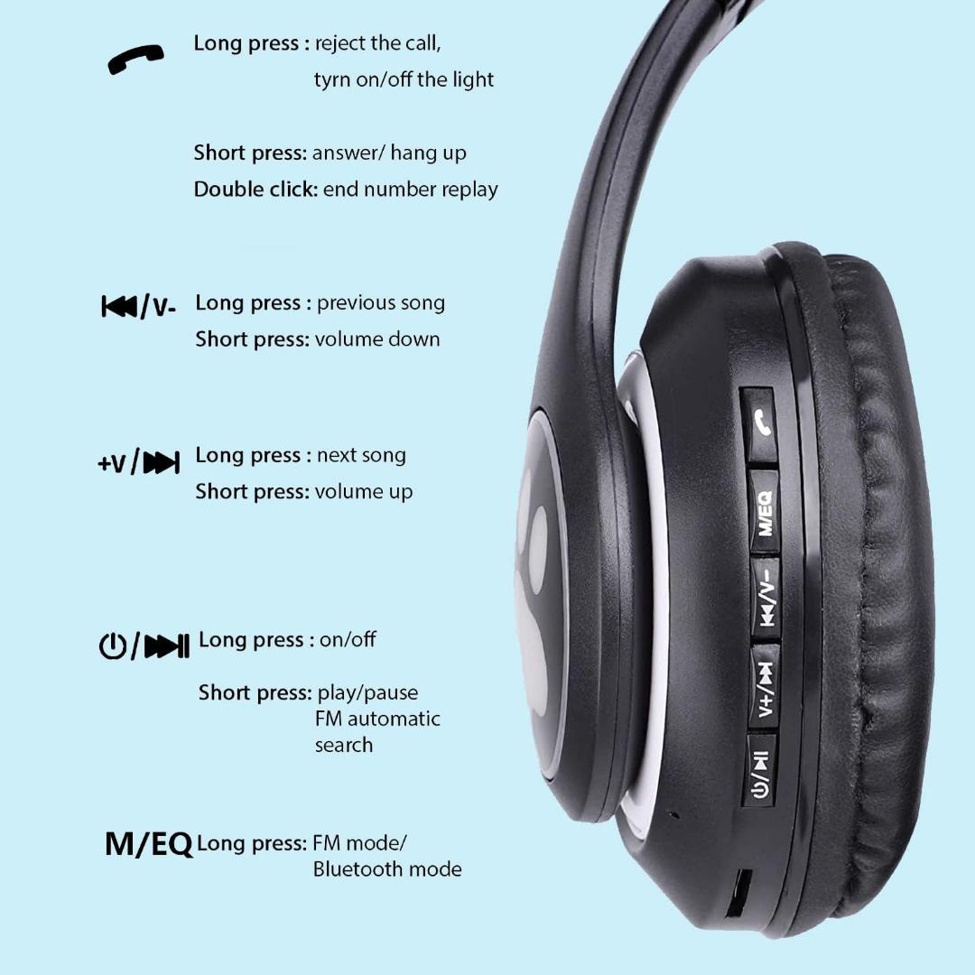 Cat Ears colourful Kids Headphones, Bluetooth Wireless Headphones for Kids Teens Adults, Over-Ear Bluetooth Headphones with Microphone, Cat Ear Headphones for Girls Women (Black)
