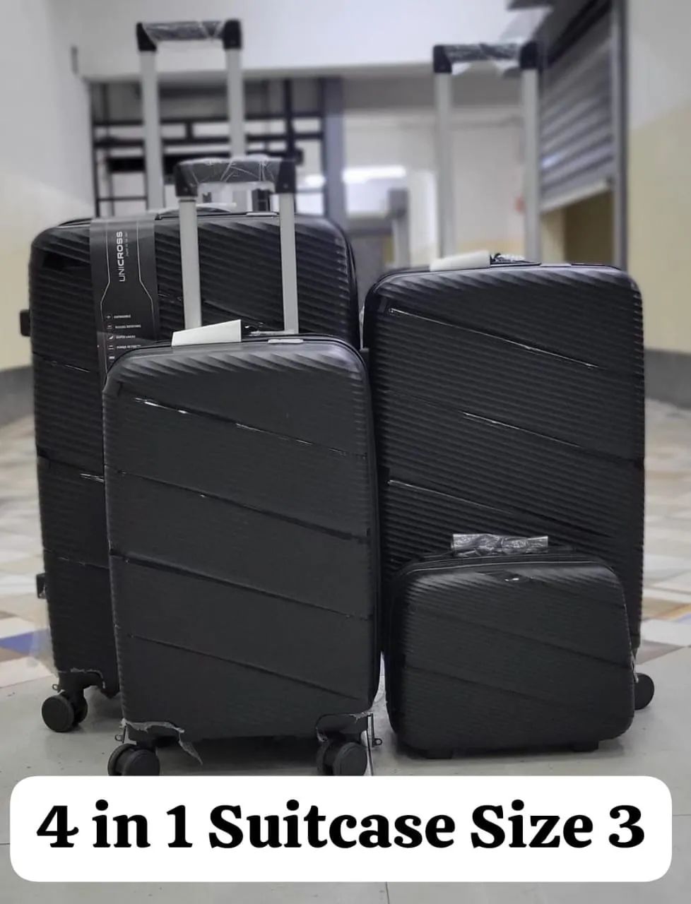 4 in 1 Luxurious Unbreakable Travel Suitcase Size 3 ▪Zipper closure frame. ▪360 Easy-glide spinner wheels. ▪Telescopic handle system. Luggage Bags