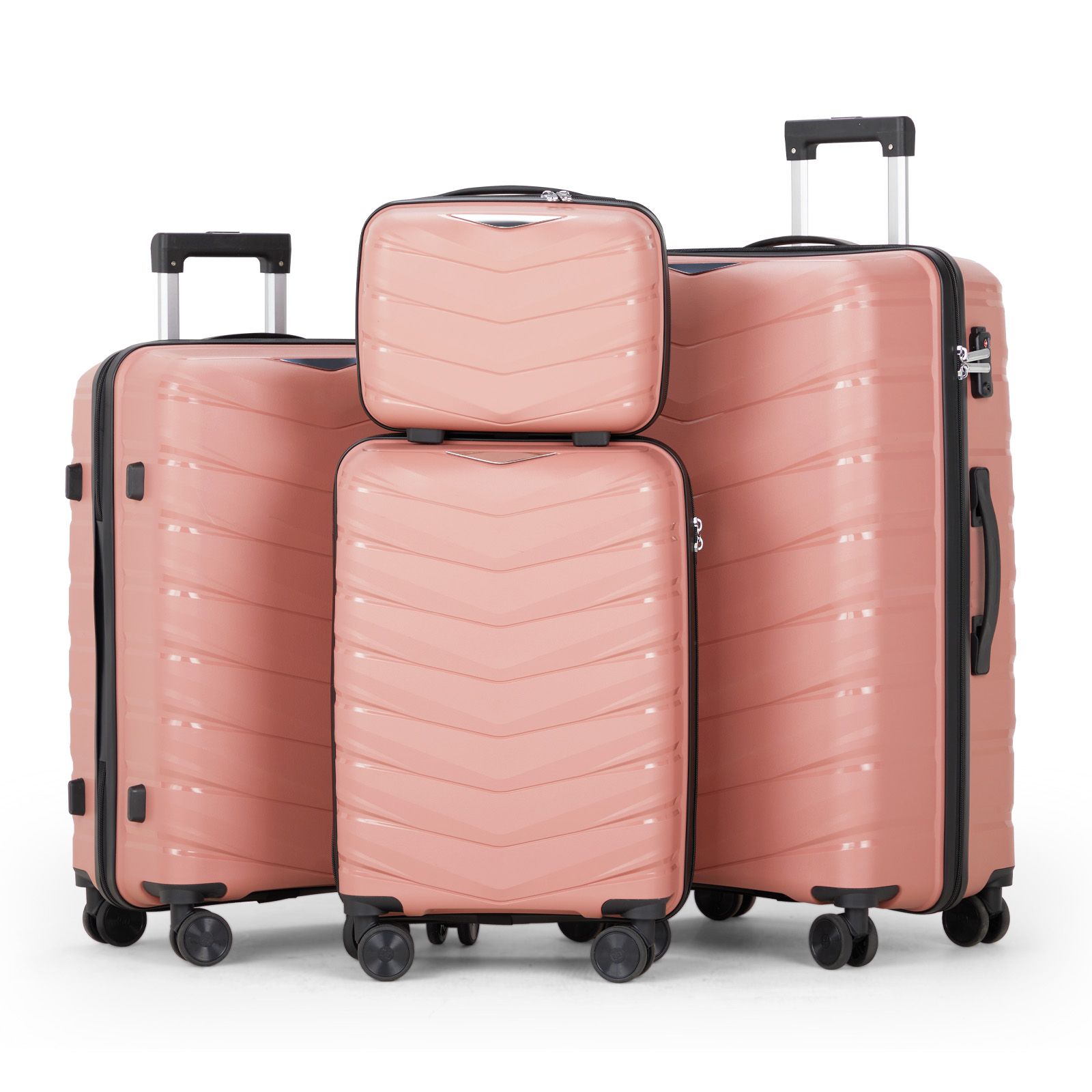 4 in 1 Luxurious Unbreakable Travel Suitcase Size 3 ▪Zipper closure frame. ▪360 Easy-glide spinner wheels. ▪Telescopic handle system. Luggage Bags